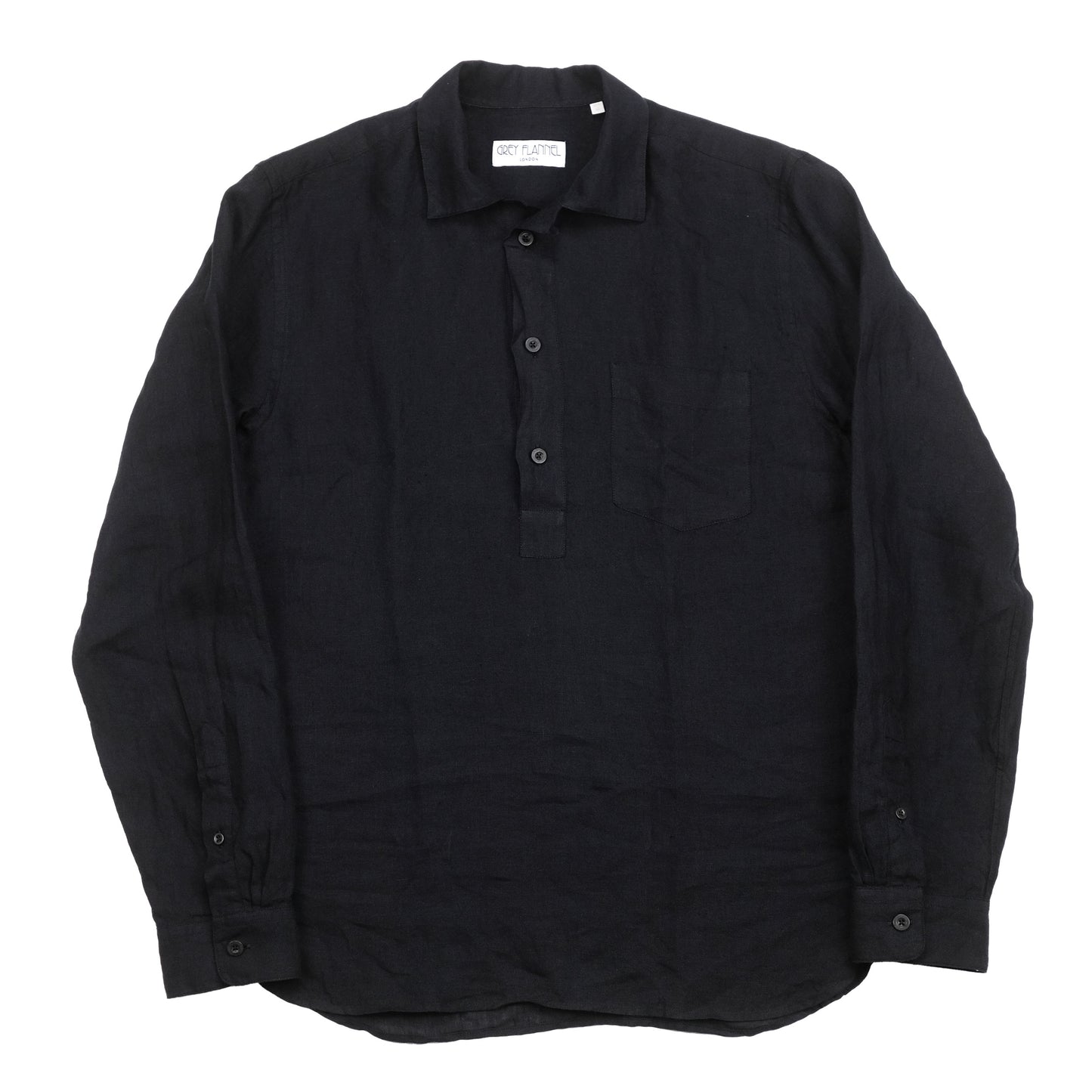 Black Linen Popover Shirt