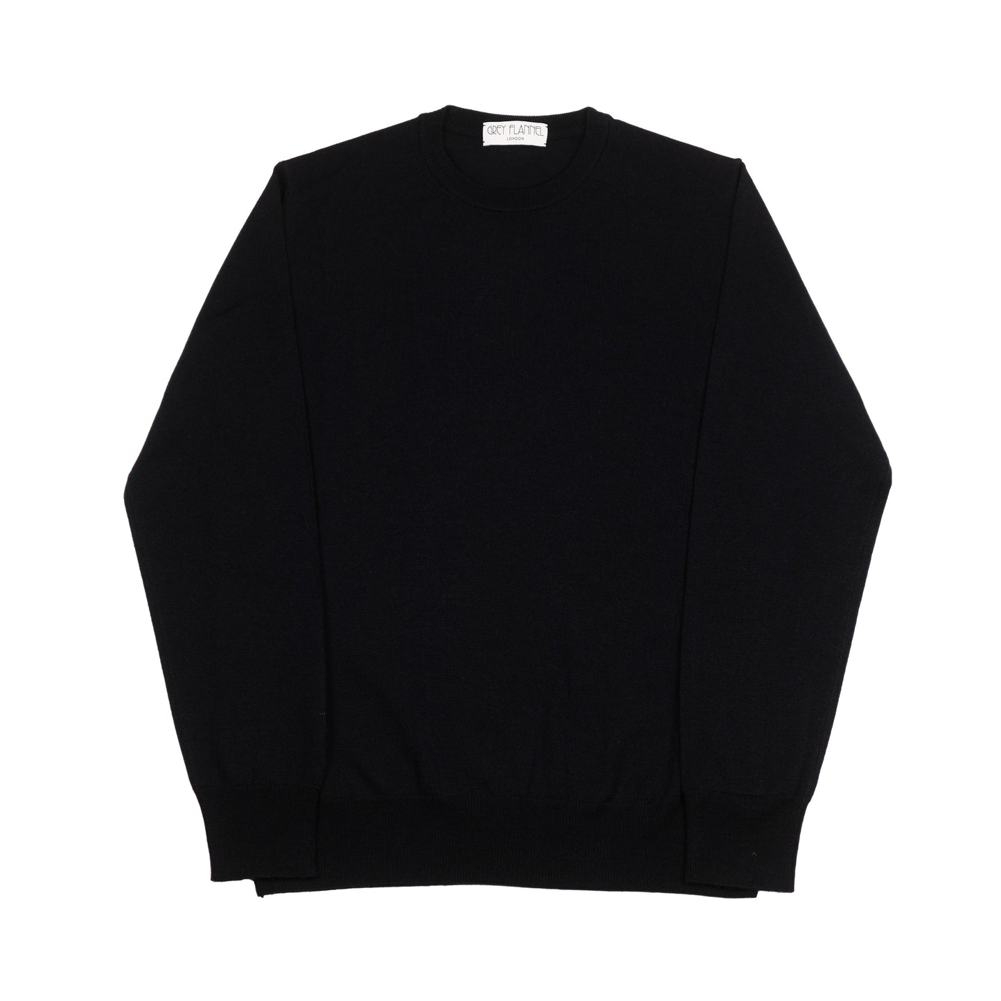 Black Wool Long Sleeve Crewneck Sweater