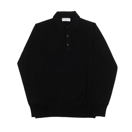 Black Wool Long Sleeve Polo Shirt