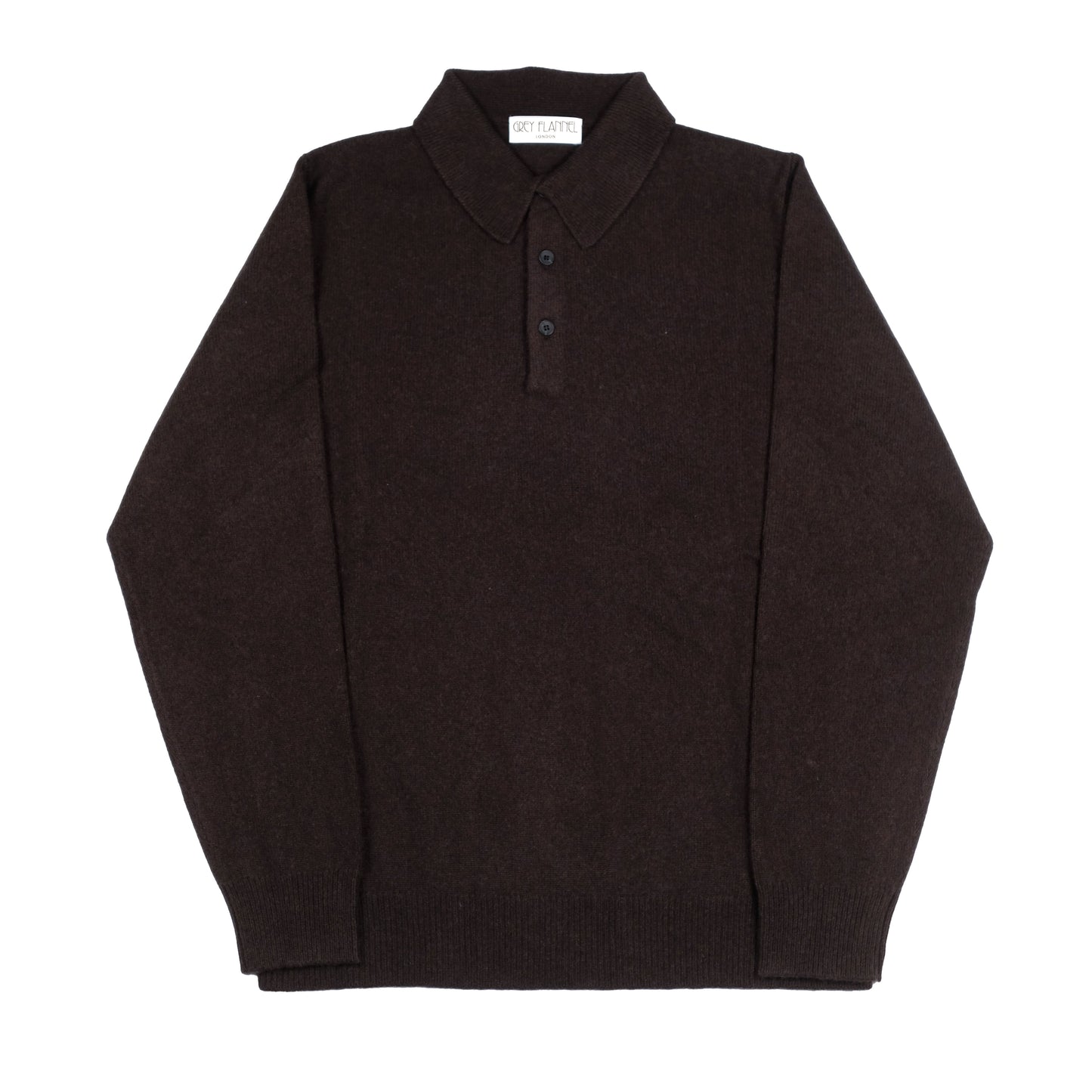 Brown Cashmere/Wool Long Sleeve Polo Shirt