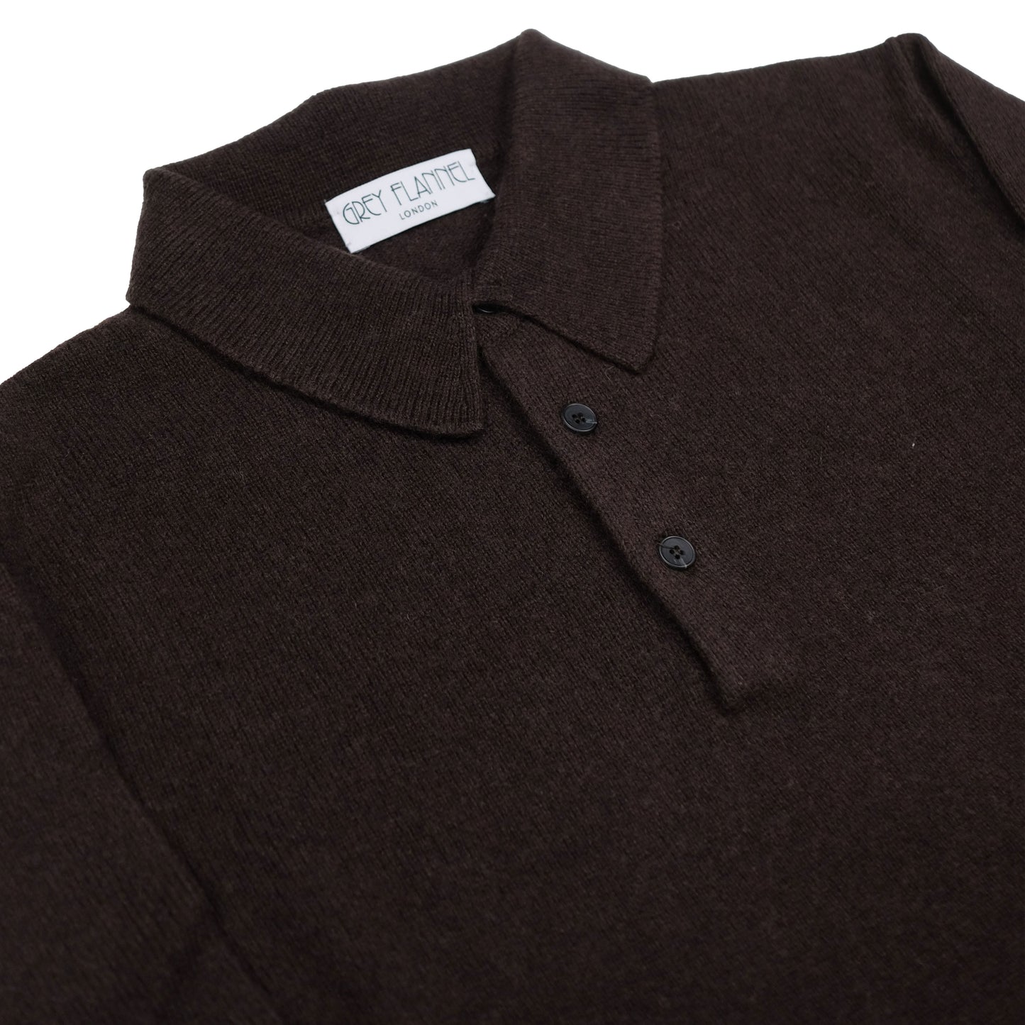 Brown Cashmere/Wool Long Sleeve Polo Shirt