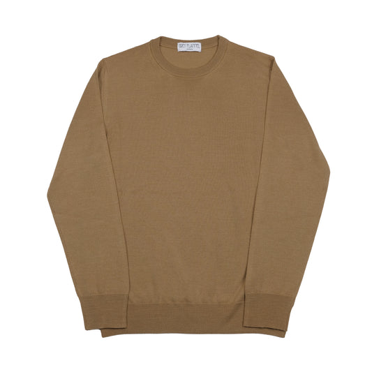 Camel Wool Long Sleeve Crewneck Sweater