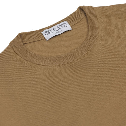 Camel Wool Long Sleeve Crewneck Sweater