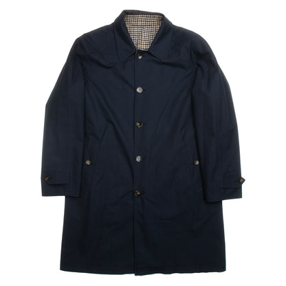 Navy Dogstooth Reversible Raglan Overcoat