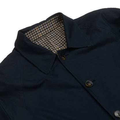 Navy Dogstooth Reversible Raglan Overcoat