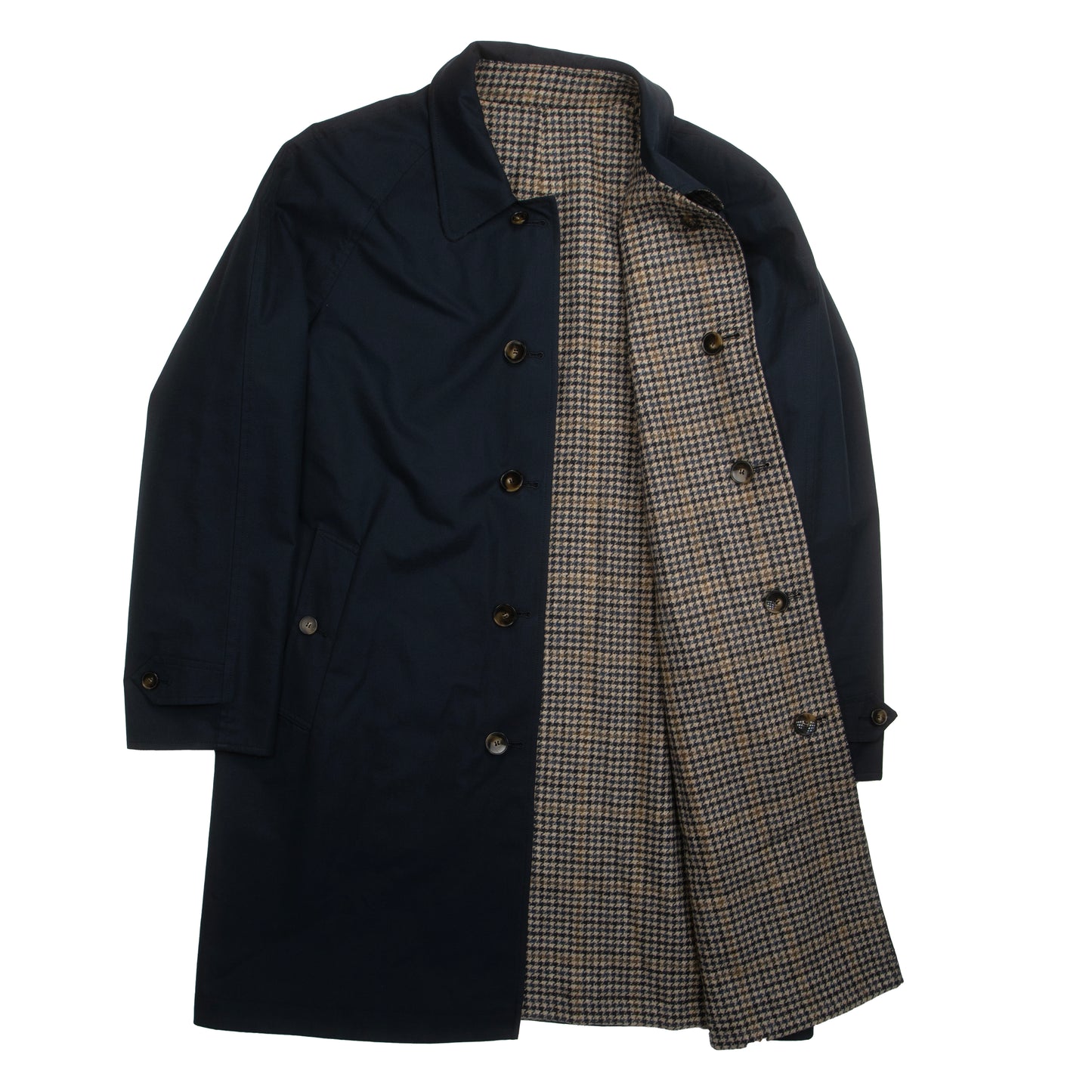 Navy Dogstooth Reversible Raglan Overcoat