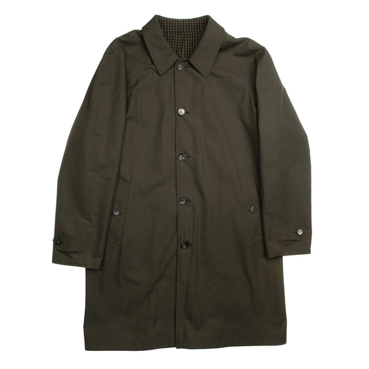 Olive Dogstooth Reversible Raglan Overcoat