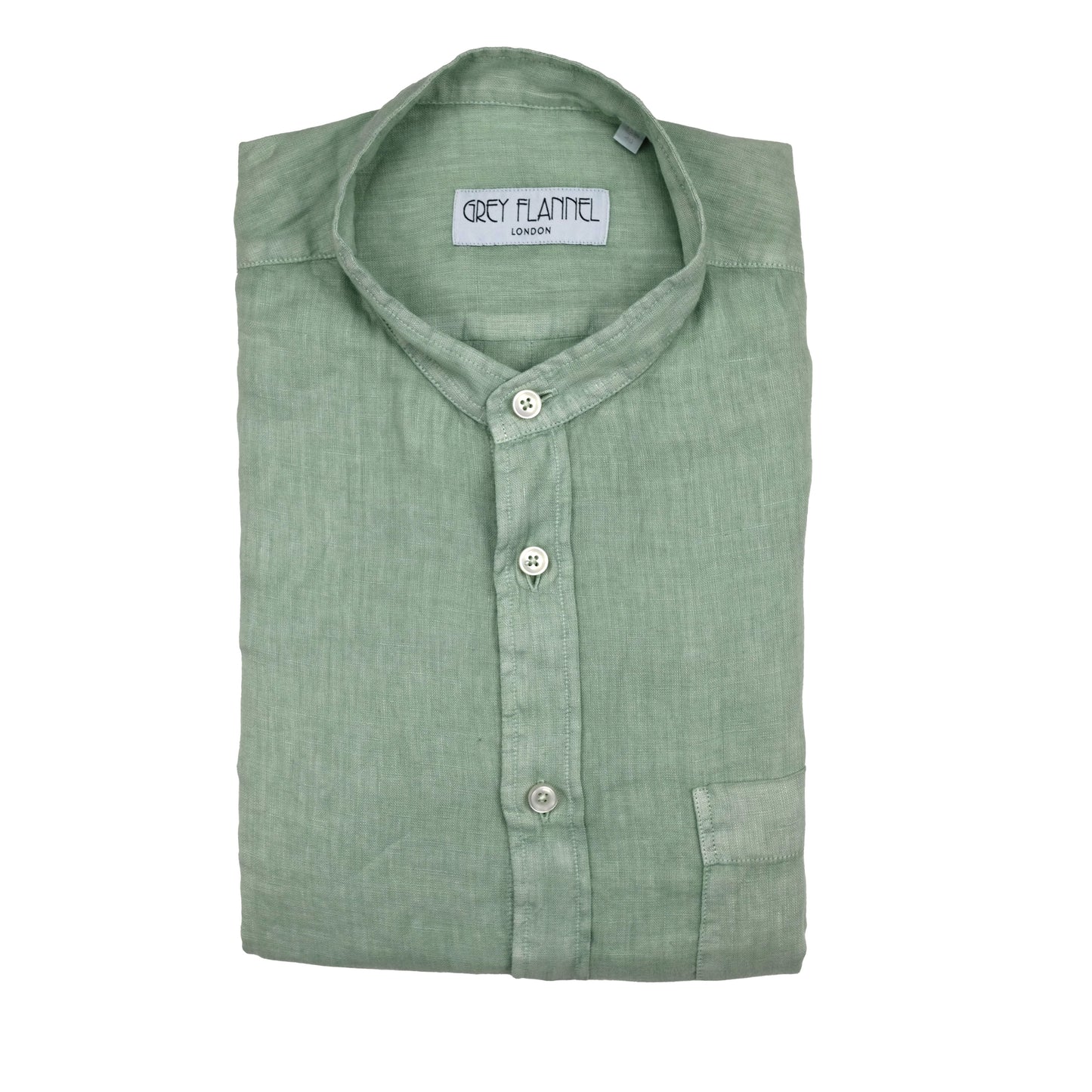 Grass Collarless Linen Shirt