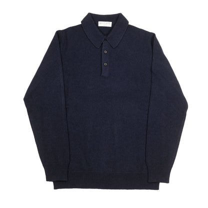 Navy Cashmere/Wool Long Sleeve Polo Shirt