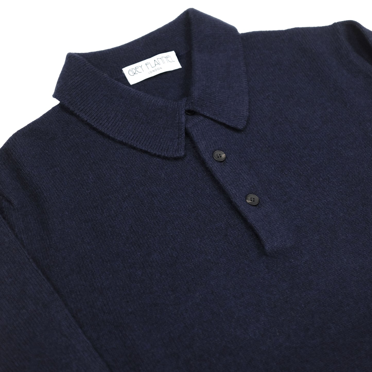 Navy Cashmere/Wool Long Sleeve Polo Shirt