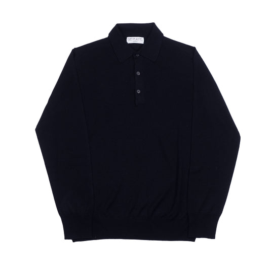 Navy Wool Long Sleeve Polo Shirt