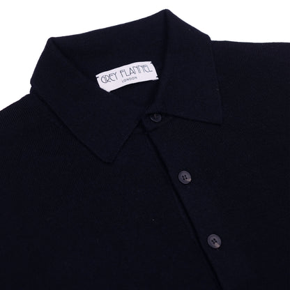 Navy Wool Long Sleeve Polo Shirt